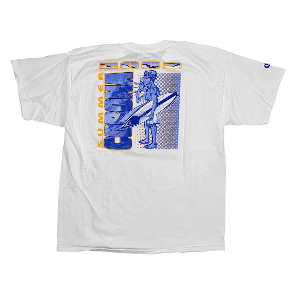 Vintage Corona Extra Summer 2003 Surfer Graphic T-Shirt Mens XL White Gildan Y2K